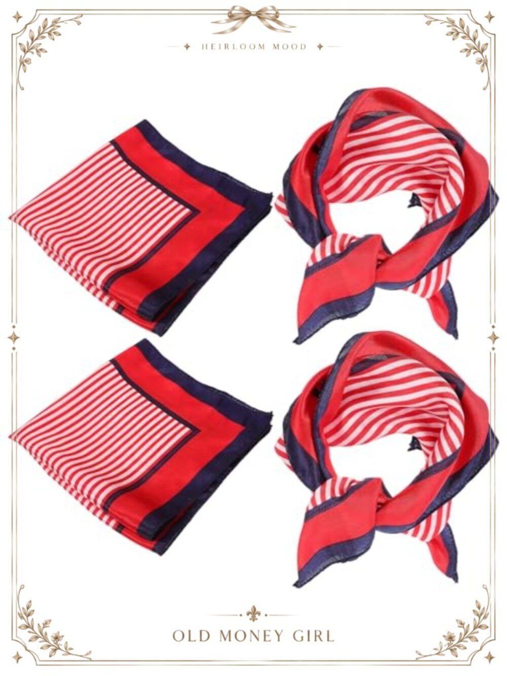 Satin Silk Square Neck Scarf Set for Women - 4 Pack Flight Attendant Hair &